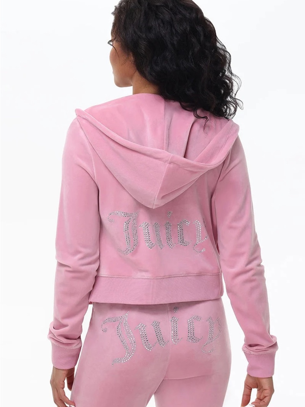 Juicy Couture Pink Velour Hoodie with Crystal 'Juicy' Back Logo